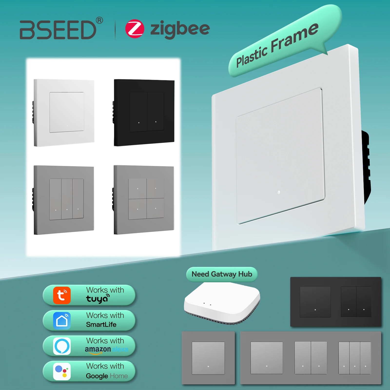 Smart Home Yellow - BSEED Zigbee Tıklamalı Anahtarlar 1/2/3/4'lü Duvar