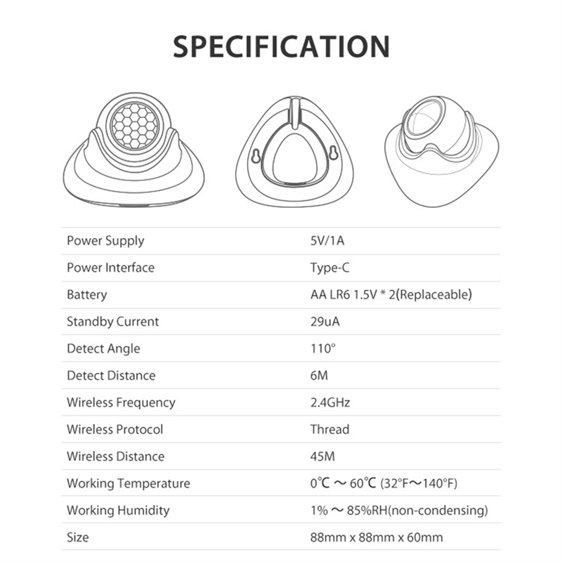 Smart Home Hub - FEDI-Matter Konu İnsan Varlığı Hareket Sensörü